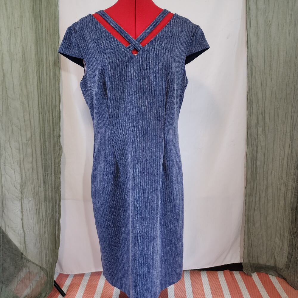 Connected Blue Shift Fitted Pencil Dress Knee Length Size 12